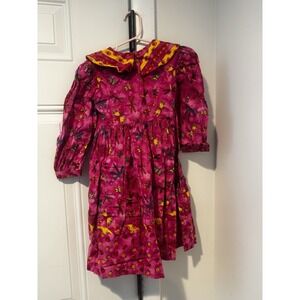 Vintage Chicken Noodle Pink Dragonfly Ladybug Pink Dress Girls Sz 4 Artsy Tie LS
